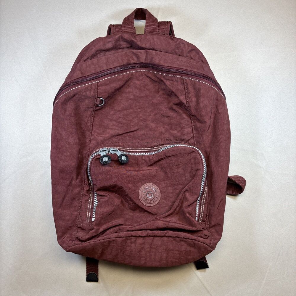 Kipling Ridge Large Zip Top Backpack Brick Red Nylon Travel School Bag